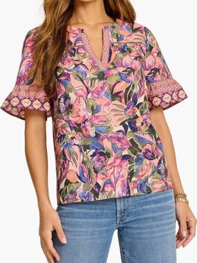 New Tommy Bahama Garden Oasis Cotton Split Neck Short Sleeve Shirt Medium NWT